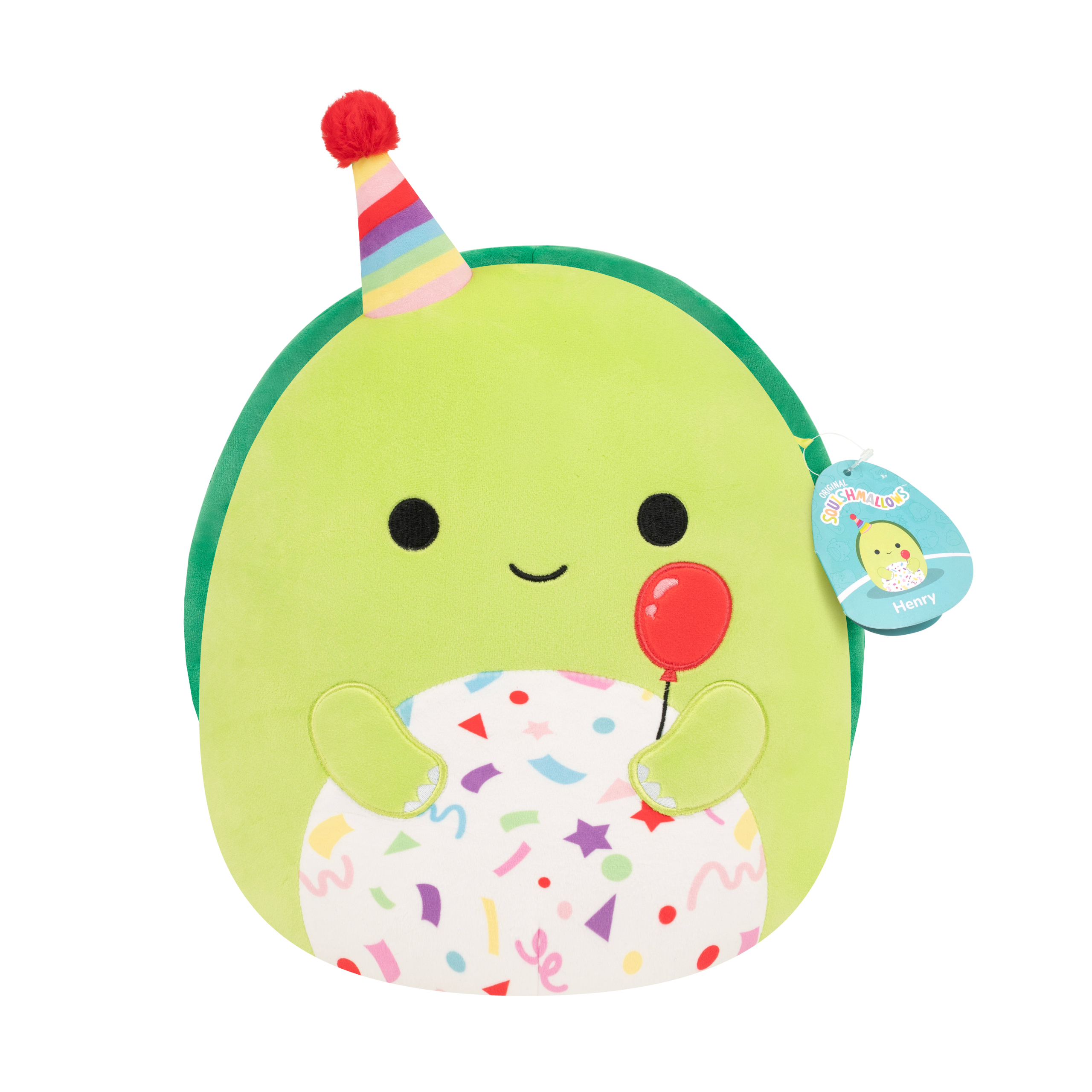 12-Inch Henry the Green Turtle with Birthday Hat Holding Balloon